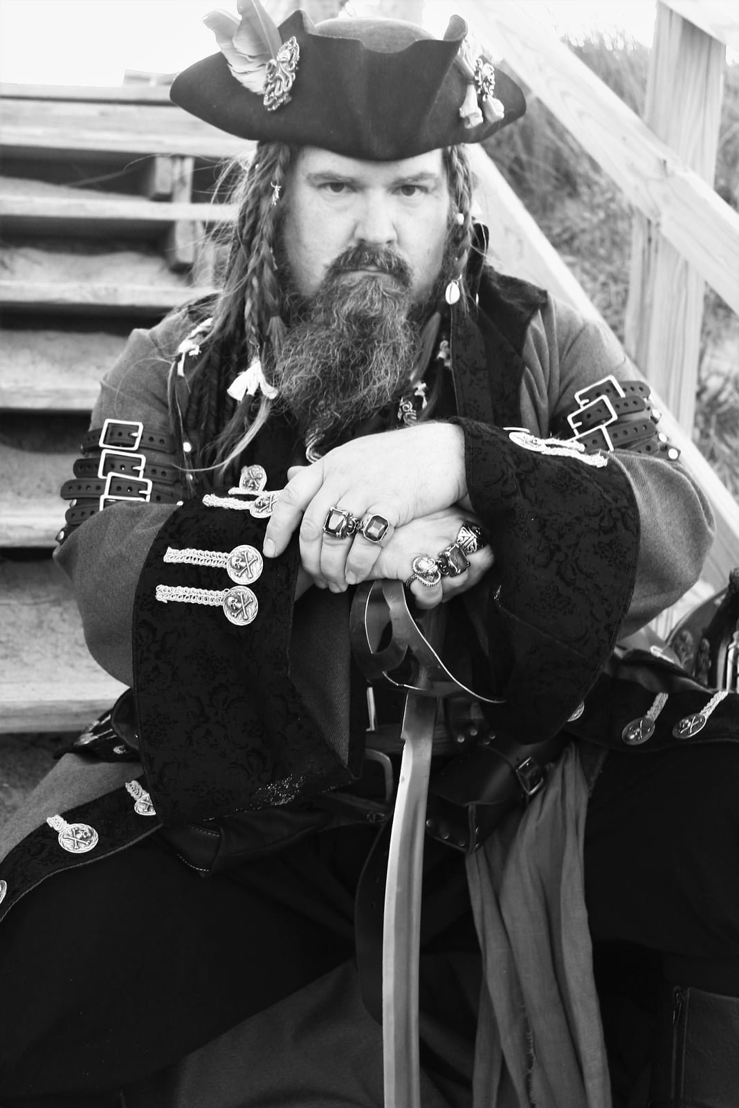 black and white photograph of Hatteras Jack looking very serious